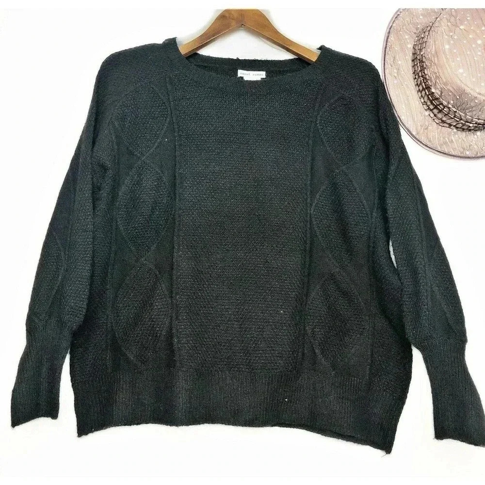 Womens XL Sweet Romeo Argyle Black Knit Balloon Sleeve Tight Knit Sweater‎ NWOT